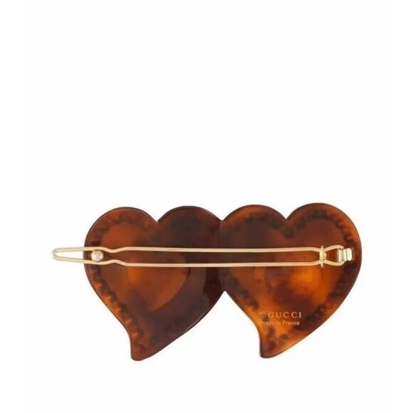NEW GUCCI  Interlocking G Hearts Hair Clip $500 Brown Crystal